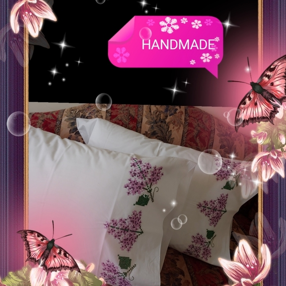 Handmade lilac pair pillowcases rare!